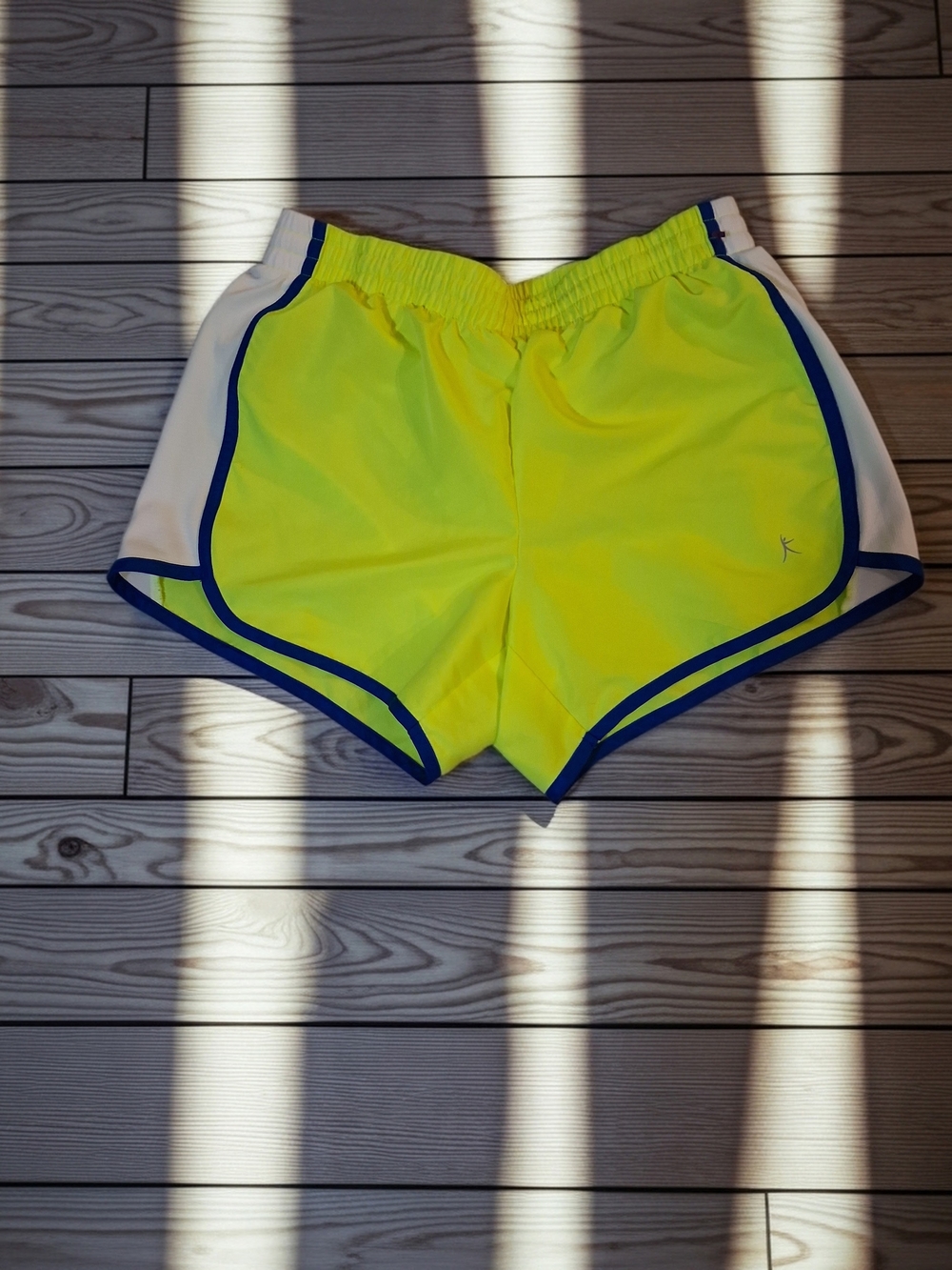 Danskin Now Neon Yellow Athletic Shorts with Navy & White Trim Size SMALL